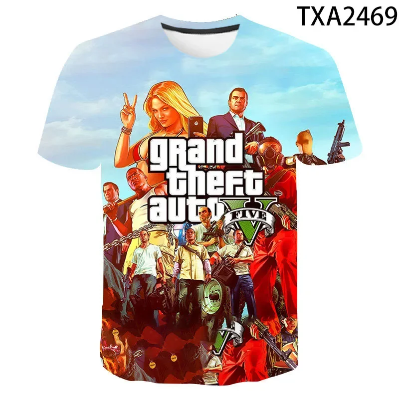 Summer New 3D Grand Theft Auto Printing T-shirts Game Gta 45 Graphic T Shirt For Men Women Kids Short Sleeves Tops Tees Clothes