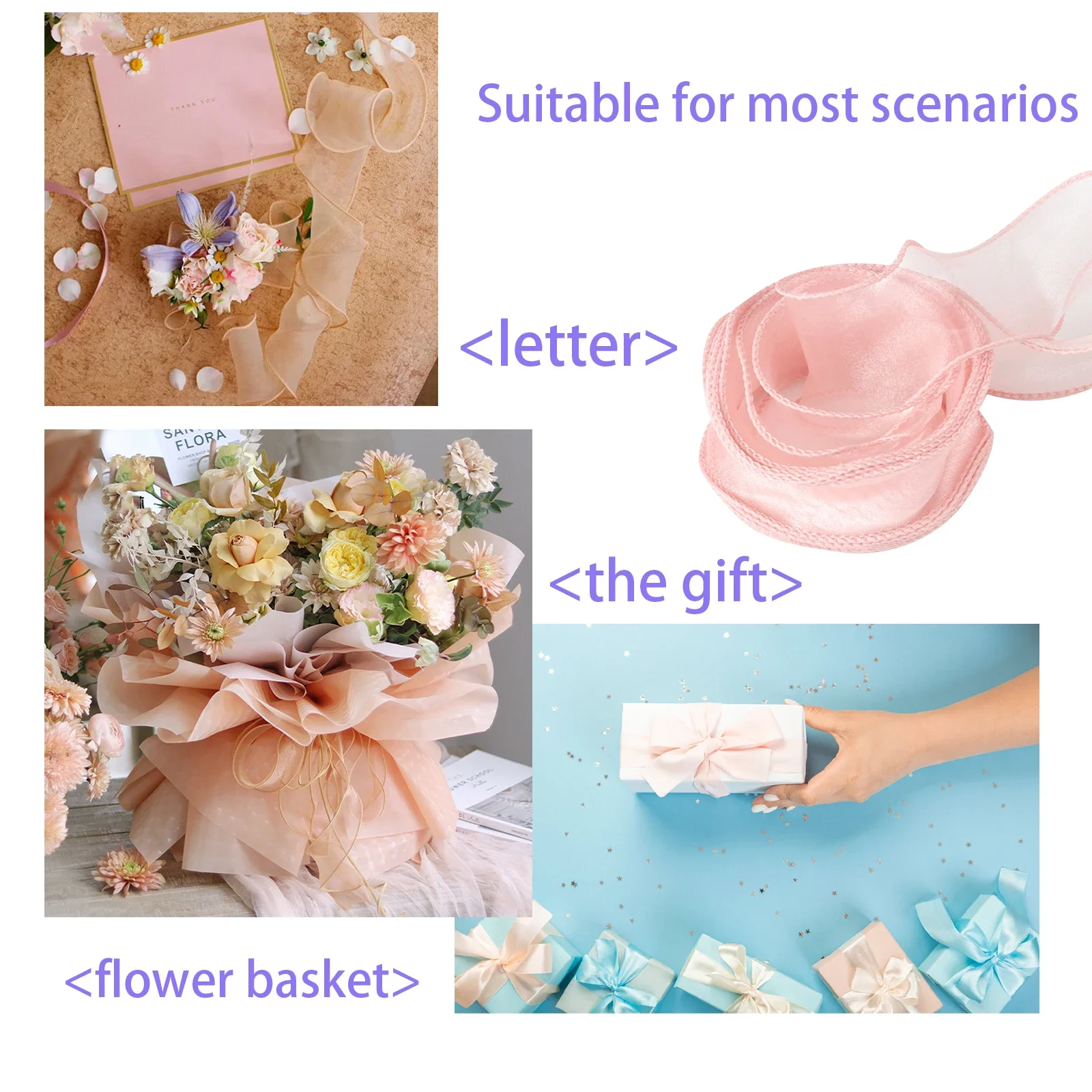 Ribbon Flower Fishtail Yarn Gift White Champagne Pink Gold Polyester Fiber Floral Bows For Flowers Bouquet Packaging Ribbons