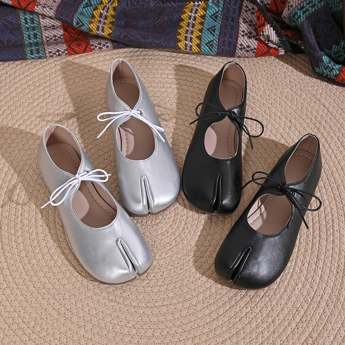 Fashion Soft Leather Split Toe Women Tabi Ballet Flats Spring Autumn Comfortable Walking Lazy Loafers Casual Girls Dance Shoes
