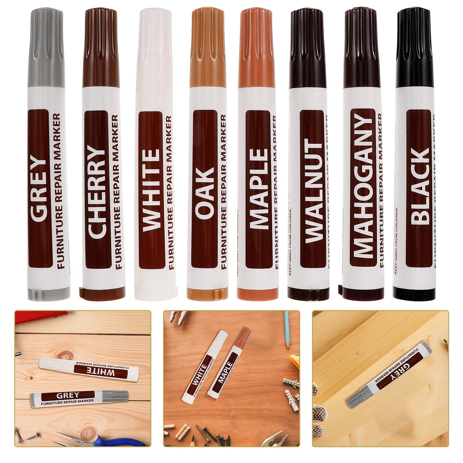 

8pcs Furniture Pen Bright White Fast-Drying Strong Coverage For Wood Metal Glass Stone Plastic Scratch Repair Marker Home Repair