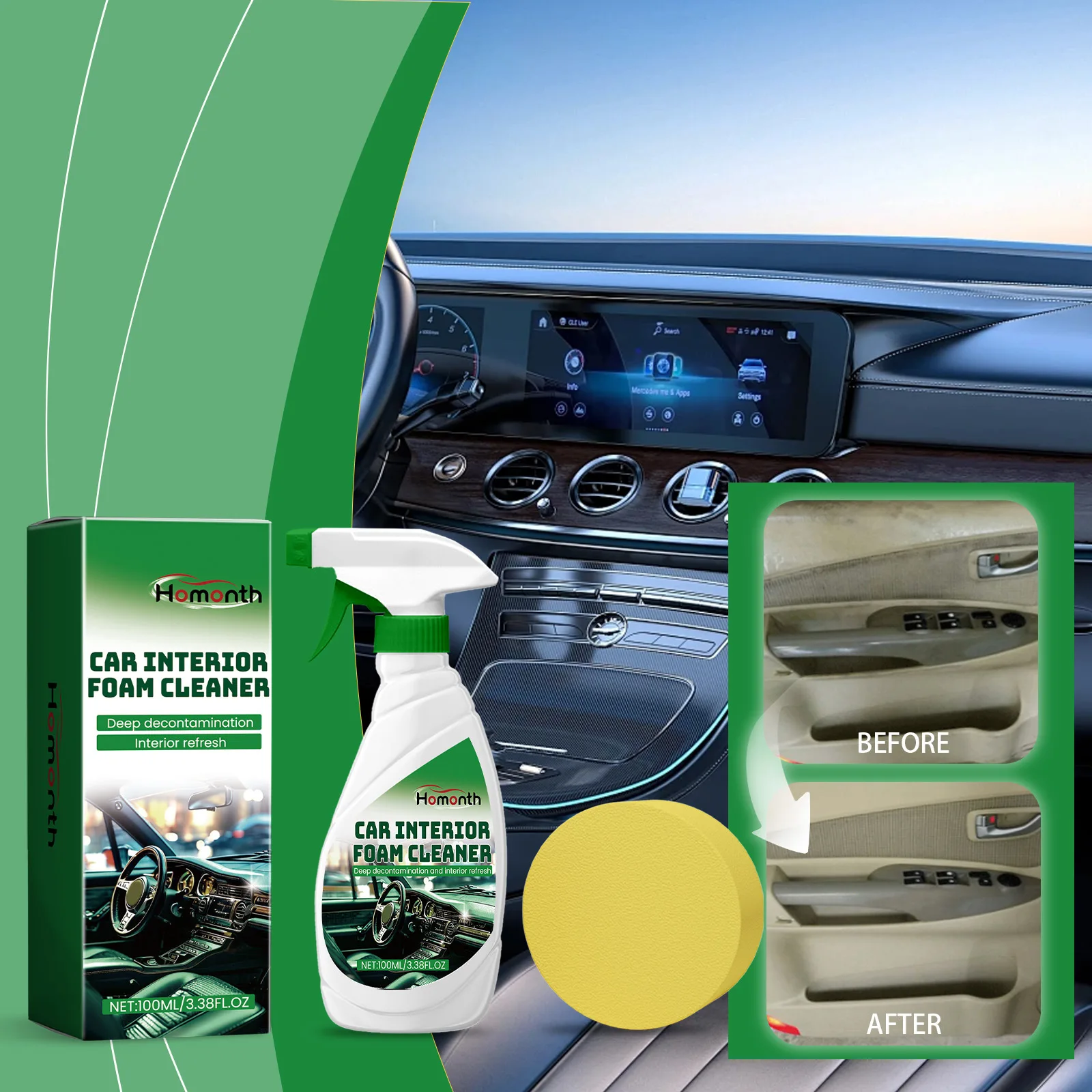 

Vehicle Interior No-Water Foam Cleaner - Cleans Leather Seats, Removes Stains Dirt, Refreshes Ceiling & Enhances Interior Look