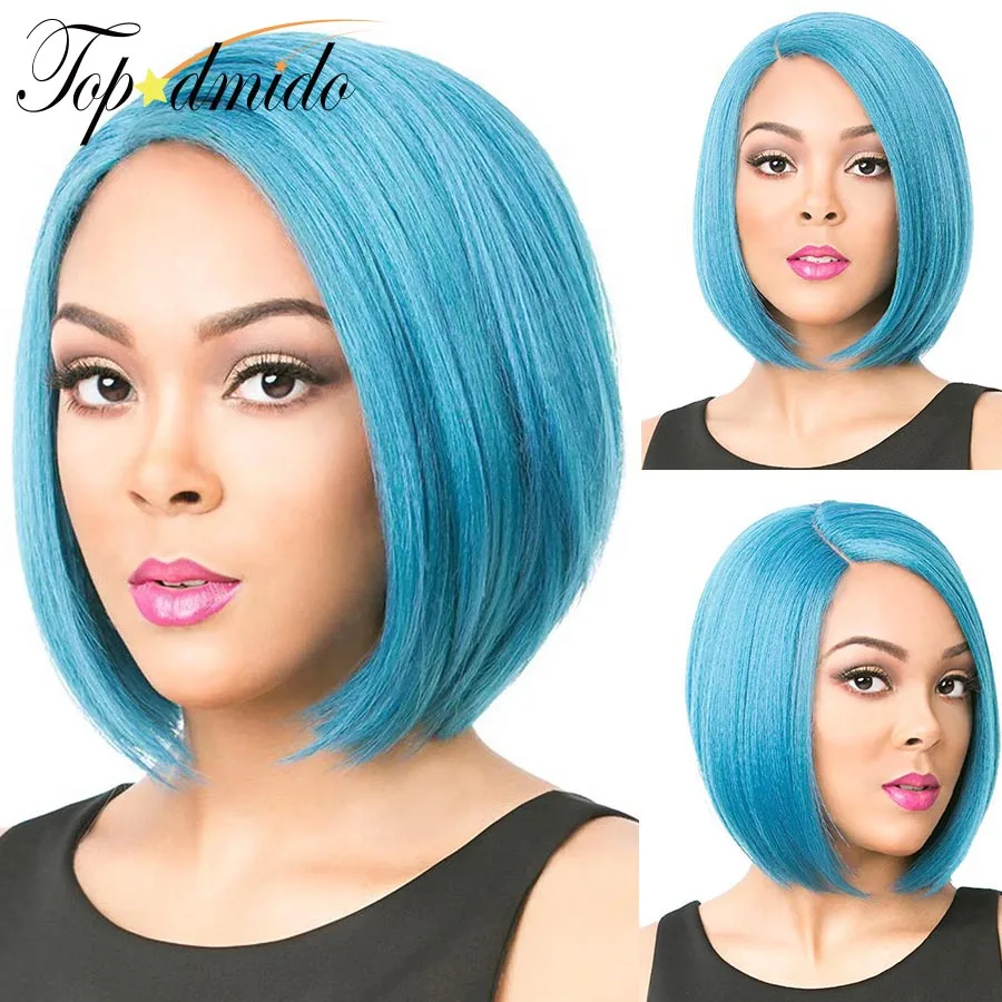 

Topodmido Light Blue Color Peruvian Hair Bob Cut Wigs Made By 613 Hair Short Hair Cut Wig for Woman Glueless Tranprent Lace Wig