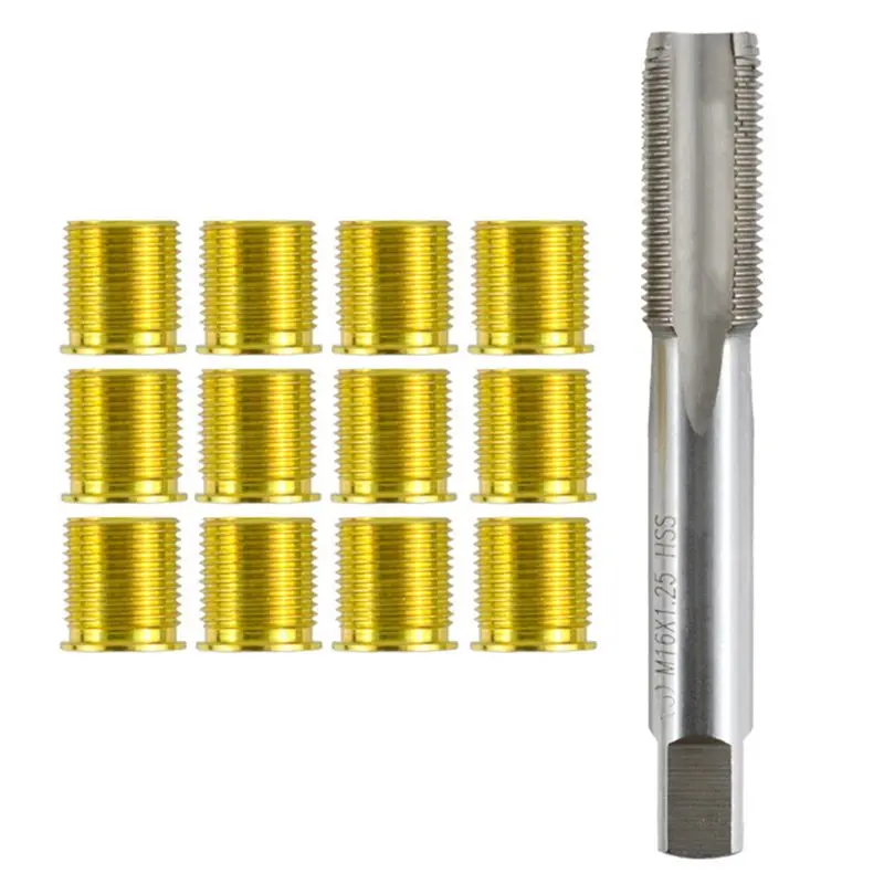 

Набор инструментов для ремонта резьбы ABUN — вставки M14x1,25 и метчик M16x1,25 — набор для установки свечей зажигания из 13 шт.