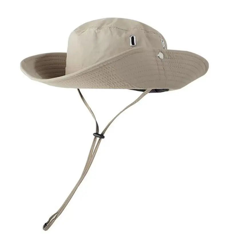 Sonnenhut mit breiter Krempe, atmungsaktiver UV-Schutz-Fischerhut mit verstellbarem Kinnriemen, Unisex für Angeln, Wandern, Outdoor-Aktivitäten