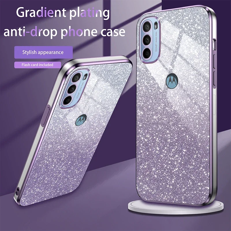 Gradient Glitter Phone Case For MOTOROLA Moto G14 G24 G54 G84 5G G73 G53 G23 G13 G82 G72 G62 G52 G42 G32 G31 G22 G60 G20 Cover