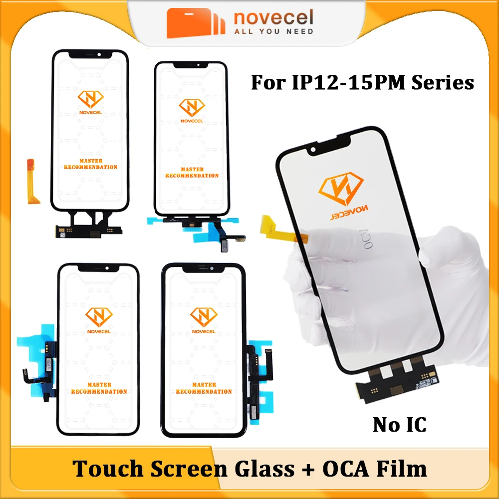 Novecel 5pcs LCD Touch Digitizer Sensor Outer Glass+OCA Glue NO IC Short Flex For iPhone 15 Pro 11 12Pro Max 13 14 Plus Repair