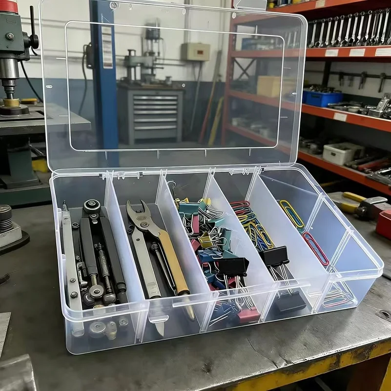 Hardware Tool Storage Box, 5-Compartment Transparent Tool Organizer Box, Screw and Accessory Sorting Box, Household Screw and Wr