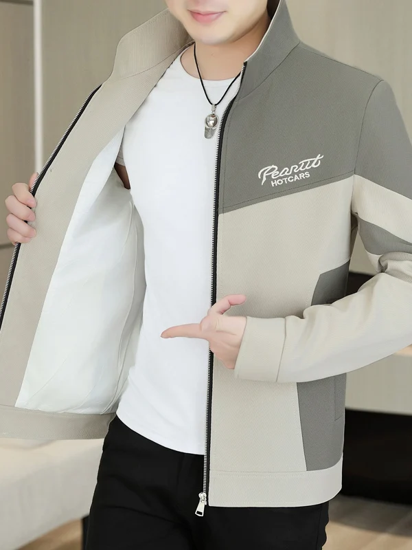 

Men's Stand Collar Jaet Patchwork Embroidery Letter Stitching Warmth ort Sle Polyester Fiber Long Sve Autumn New Arr...