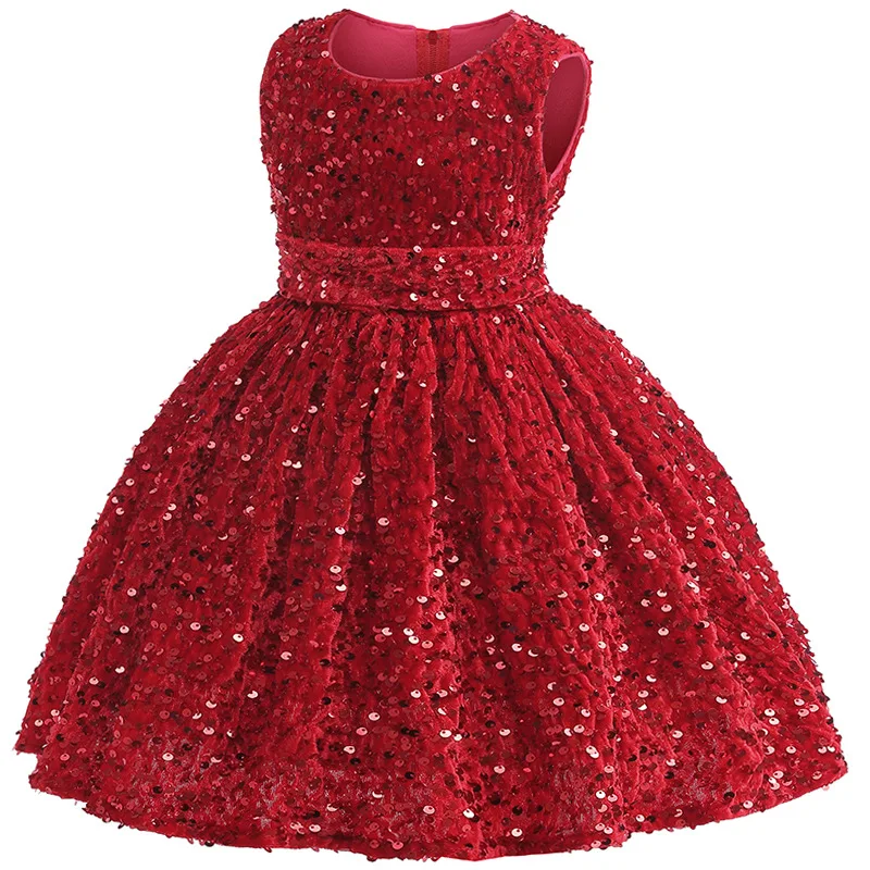 2024 New Christmas New Year Girls\' Princess Dress Elegant Red Sequins Girls\' Birthday Party Evening Dress New Year Clothing