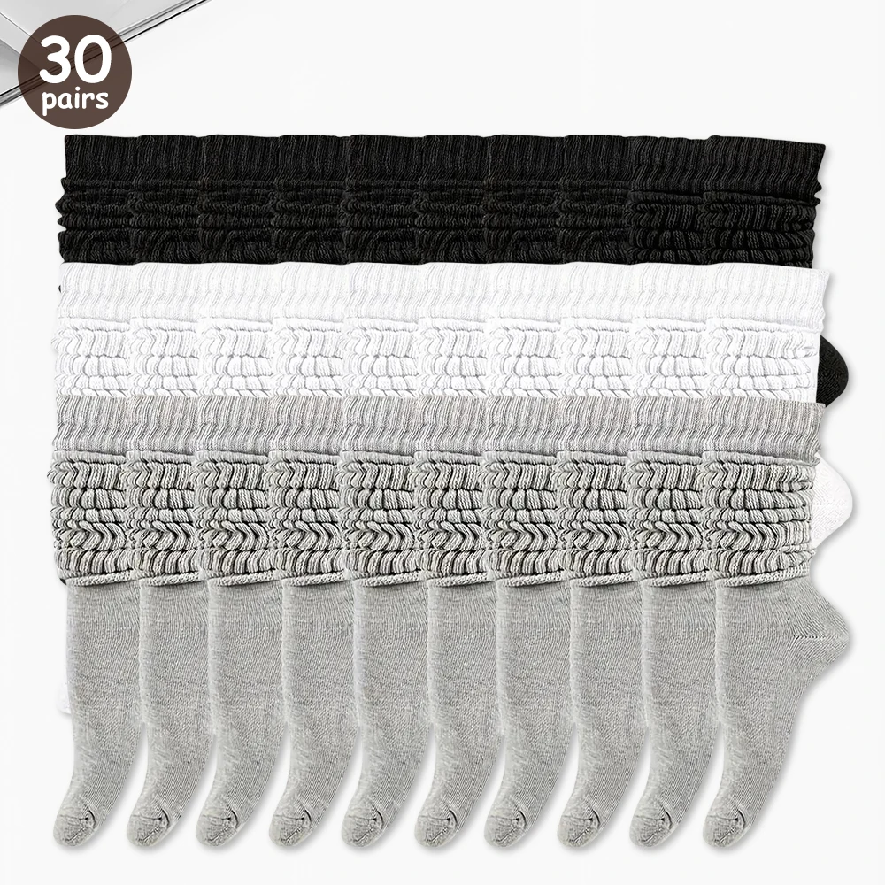 30 Pairs Women's Slouchy Socks - Comfortable & Versatile Calf-Length Stockings, Perfect for Daily Wear & Casual Fashion