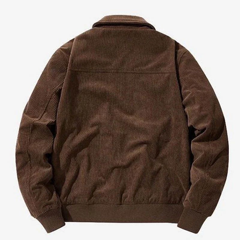 Gmiixder Herbst-Winter-Cordjacke für Herren, lässige Safari-Jacke mit Streifenmuster und Revers, vielseitige Herrenbekleidung, trendiger, eleganter, lockerer Mantel – Detail 6