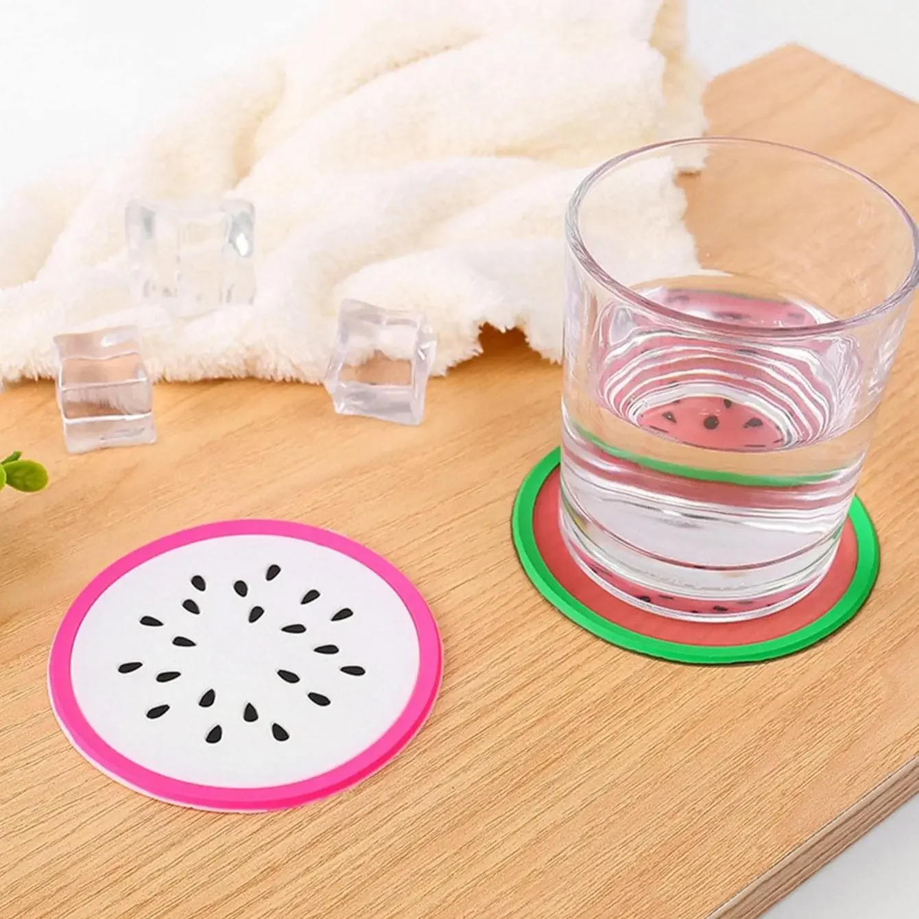 7pcs Silicone Coasters Set, Fruit Design Non-Slip Cup Pads, Creative Assorted Fruit Slice Drink Mats For Coffee & Tea