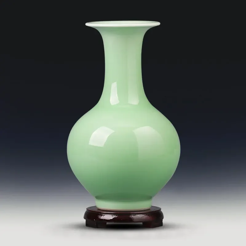 Jingdezhen Ceramic Vase Decoration Living Room Flower Arrangement Green Glaze New Chinese Style Home Decoration