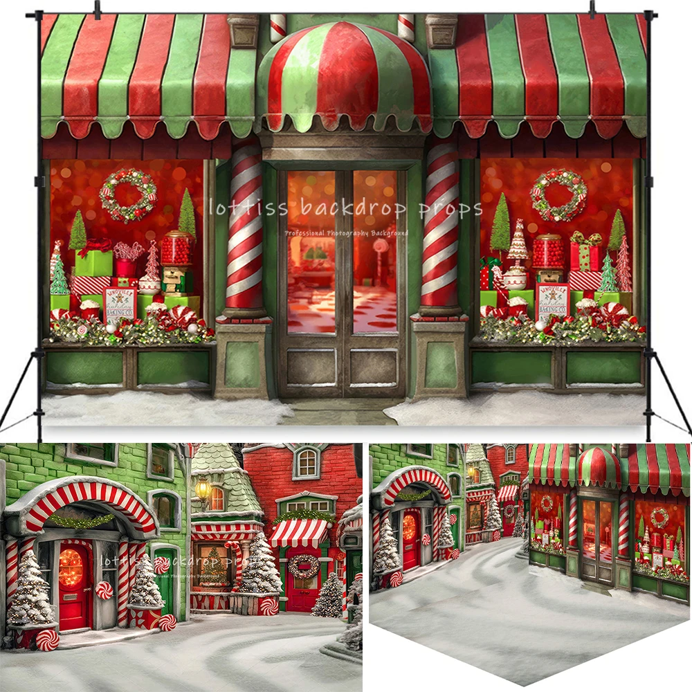 Whoville Christmas Store Mini Room Backdrop Kids Portrait Photography Props Adult Child Xmas Snowy Candy House Front Background