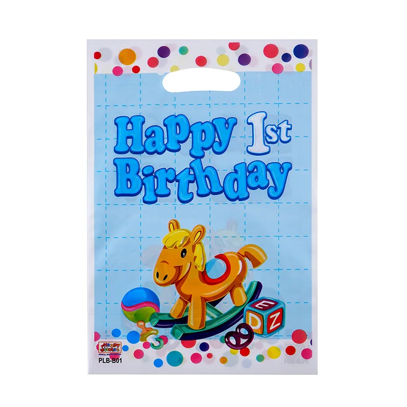 10pcs/lot Baby Shower Party Kids Favors Prince Princess Blue Pink Crown Theme Plastic Loot Bags Birthday Decorate Gifts Bags