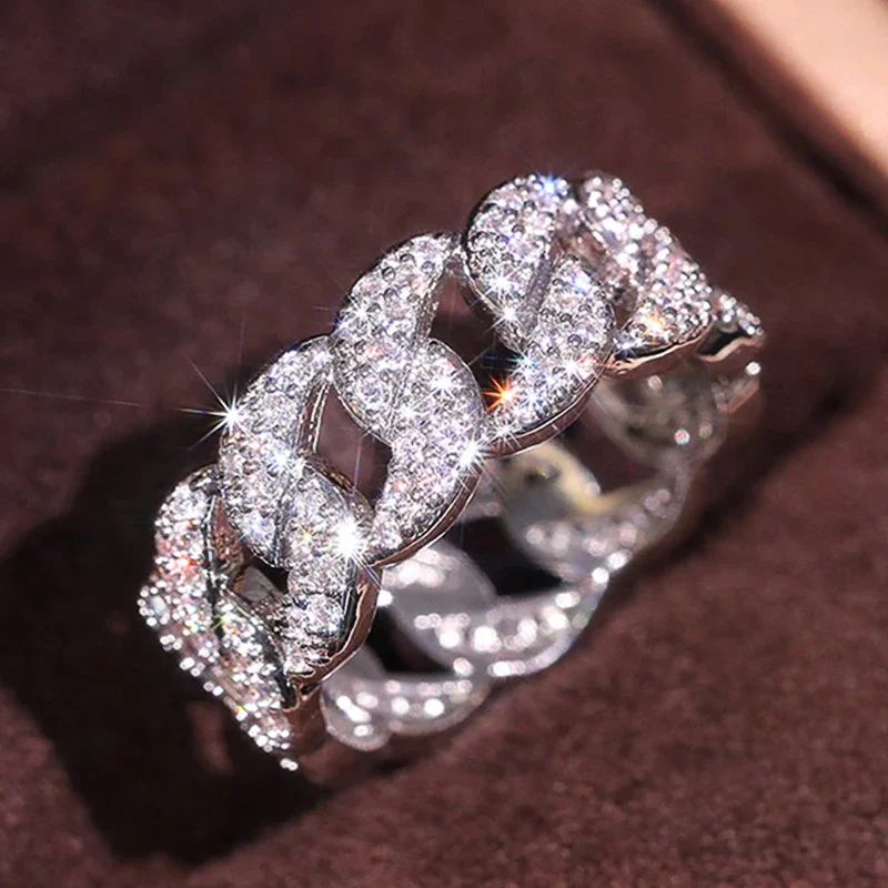 Huitan الفاخرة سلسلة مرتبطة تصميم خواتم للنساء الحديثة رشيقة فنجر اكسسوارات سحر مجوهرات الزفاف الخطوبة الأبدية #3