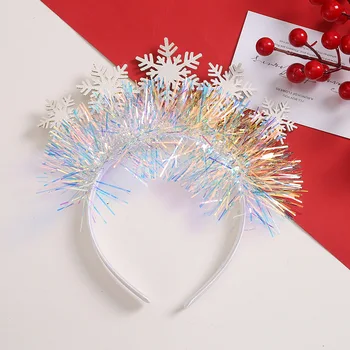 Aro decorativo para el cabello con lentejuelas de copo de nieve blanco para niños, accesorios de rendimiento para escenario de Navidad y accesorios para el cabello