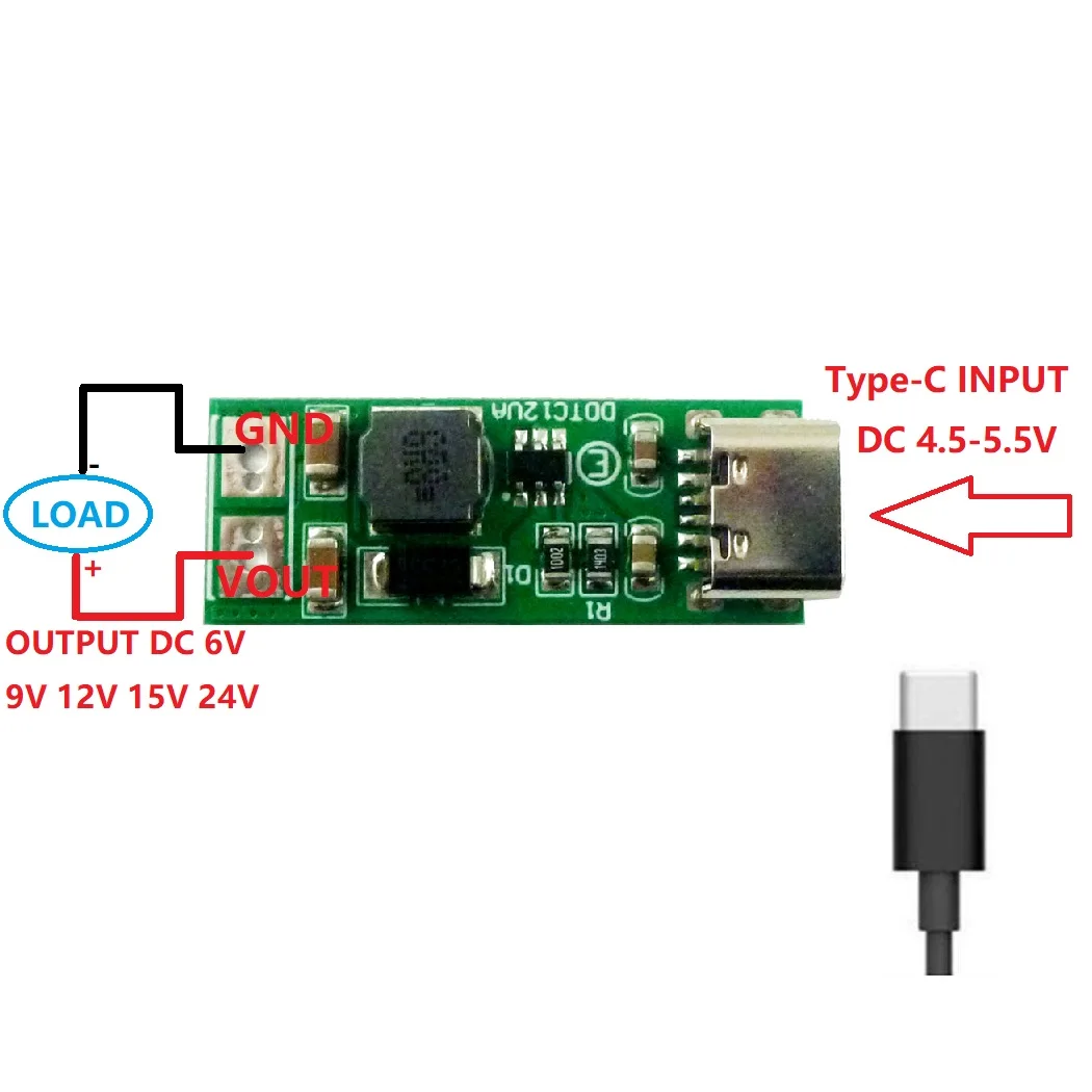 DDTC12UA 9W mini Type-C USB DC 5V do 6V 9V 12V 15V 24V DC DC Boost Step-up Converter PWM PFM Moduł regulatora napięcia