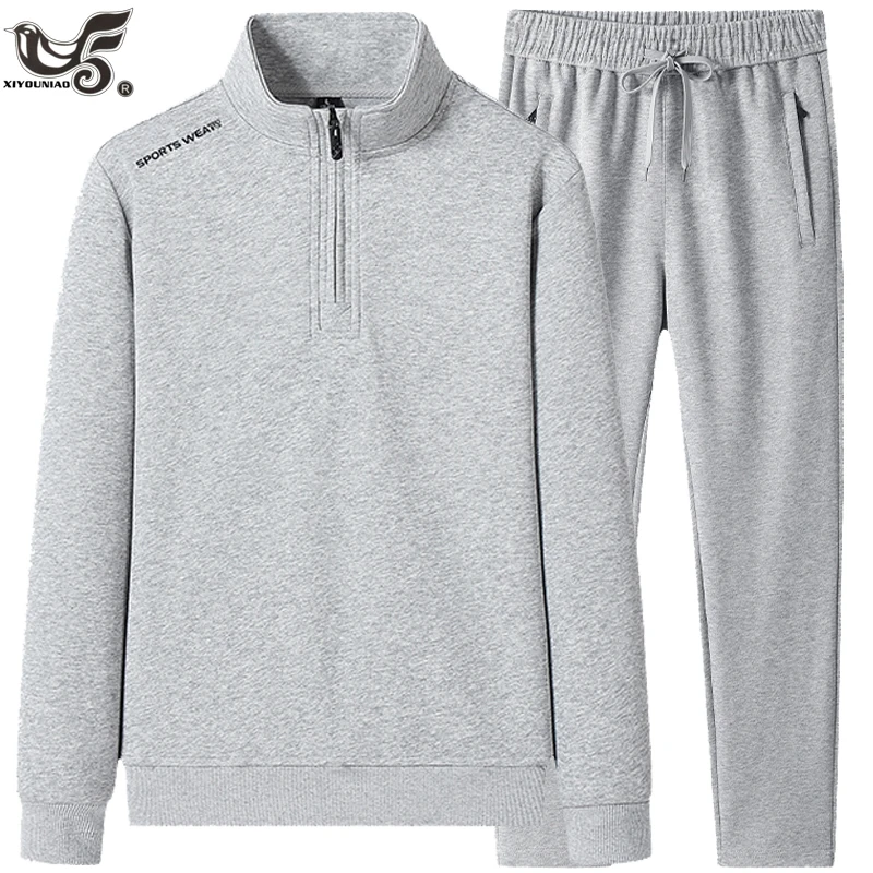 

Men's Pure Cotton Sets Spring Autumn 2 Piece Sporting Suits Half-open chest zipper Sweater+Pant Sweatsuit Men Clothing Tracksuit