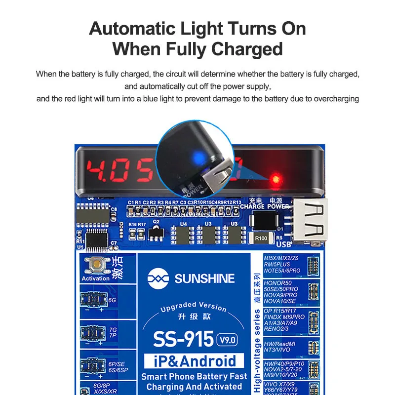 SUNSHINE SS-915 V9.0 Universal Battery Activation Board for Iphone 6G-15ProMax  Android Fast Charging Testing Activated Panel