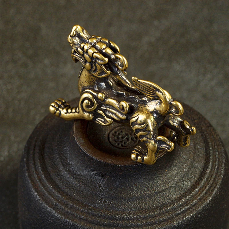 1Pc Pure Brass Chinese Mythical Animal Dragon Statue Figures Miniature Antique Ornaments Dragon Ornament Feng Shui Decor Gifts