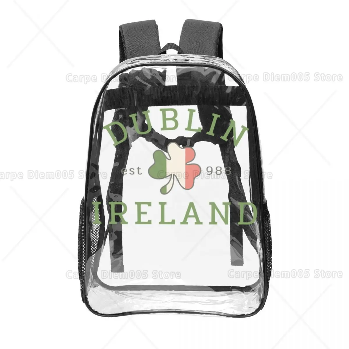 

Dublin Ireland Shamrock Prin Print Durable Lightweight Clear Backpack Heavy Duty Kids Boys Clear Bookbag See Through Backpacks