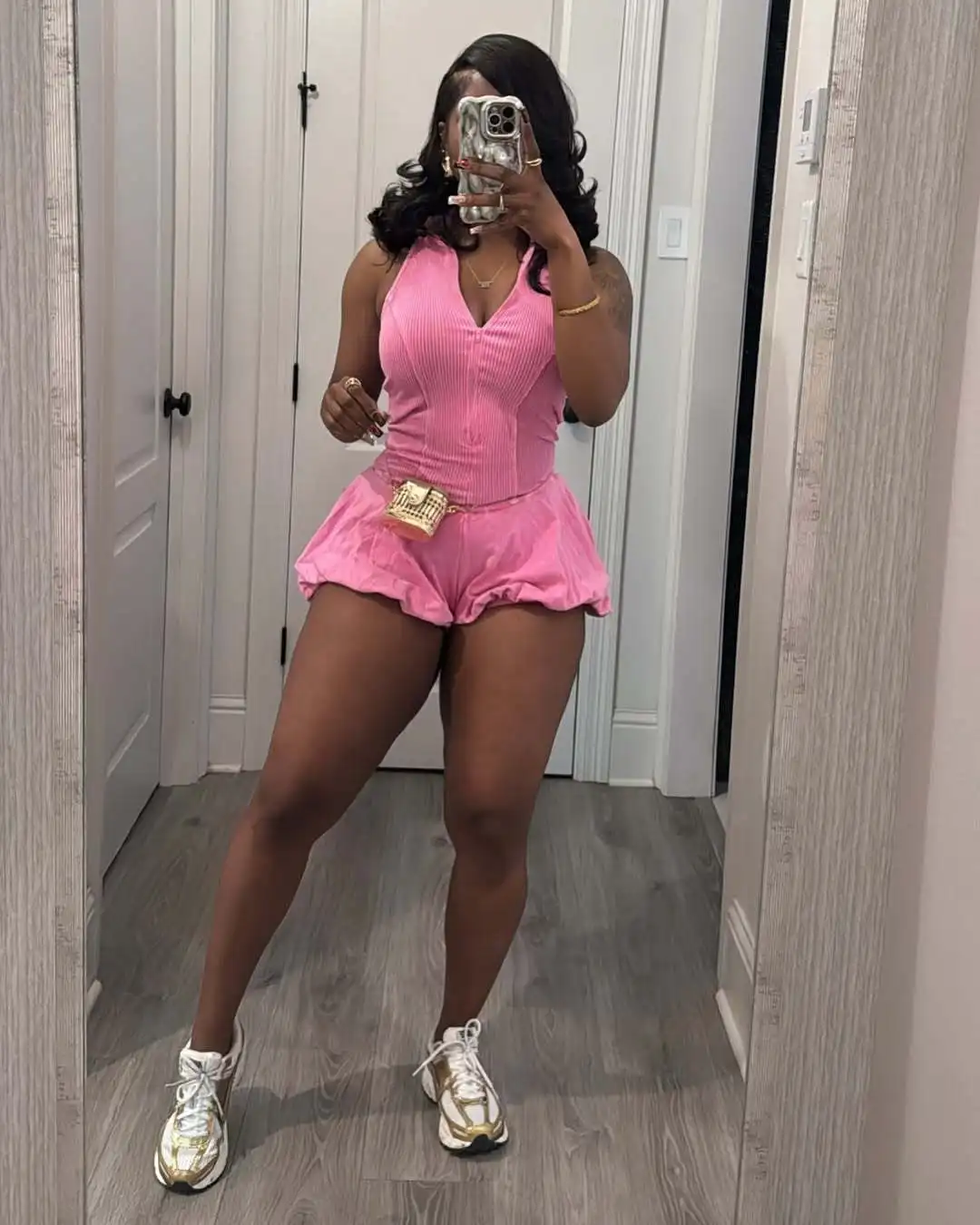 

Women's Deep V Neck Sleeveless Halter Romper Lace Up Backless Skinny Knit Sexy Tank Jumpsuit Shorts
