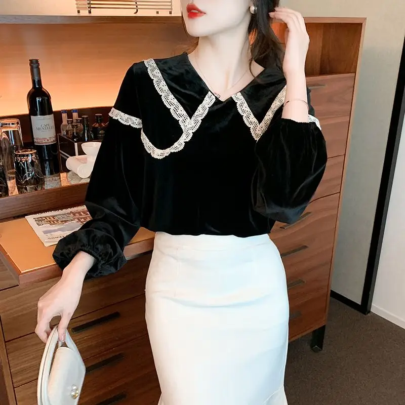 

Винтажное французское платье с длинными рукавами и кукольным воротником, черная утягивающая юбка трапециевидной формы, полиэфирная ткань, средняя талия, ретро-стиль, осень TT372