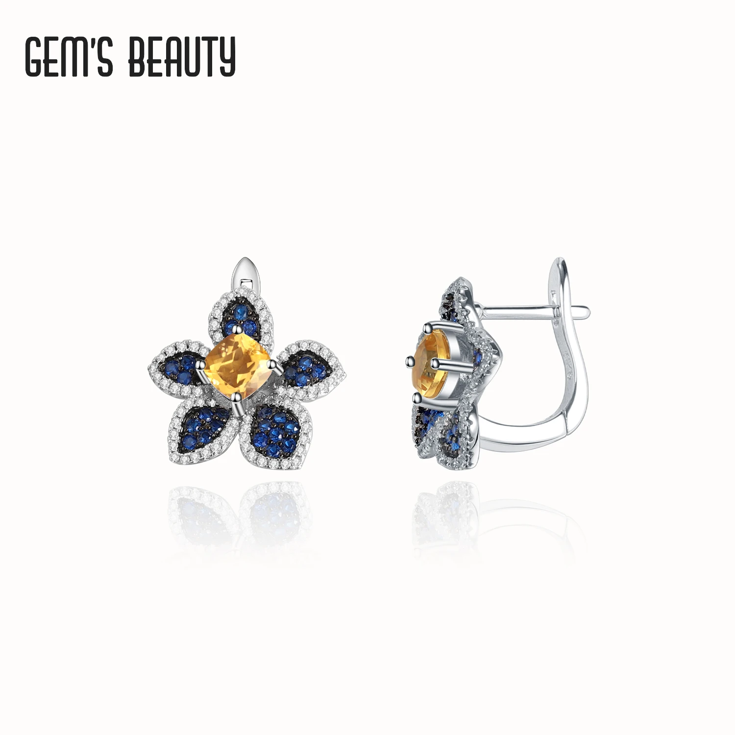 Gem's Beauty 925 Silver Blue Witch Stud Earrings Natural Citrine Vintage Stud Earrings For Women Fine Jewelry