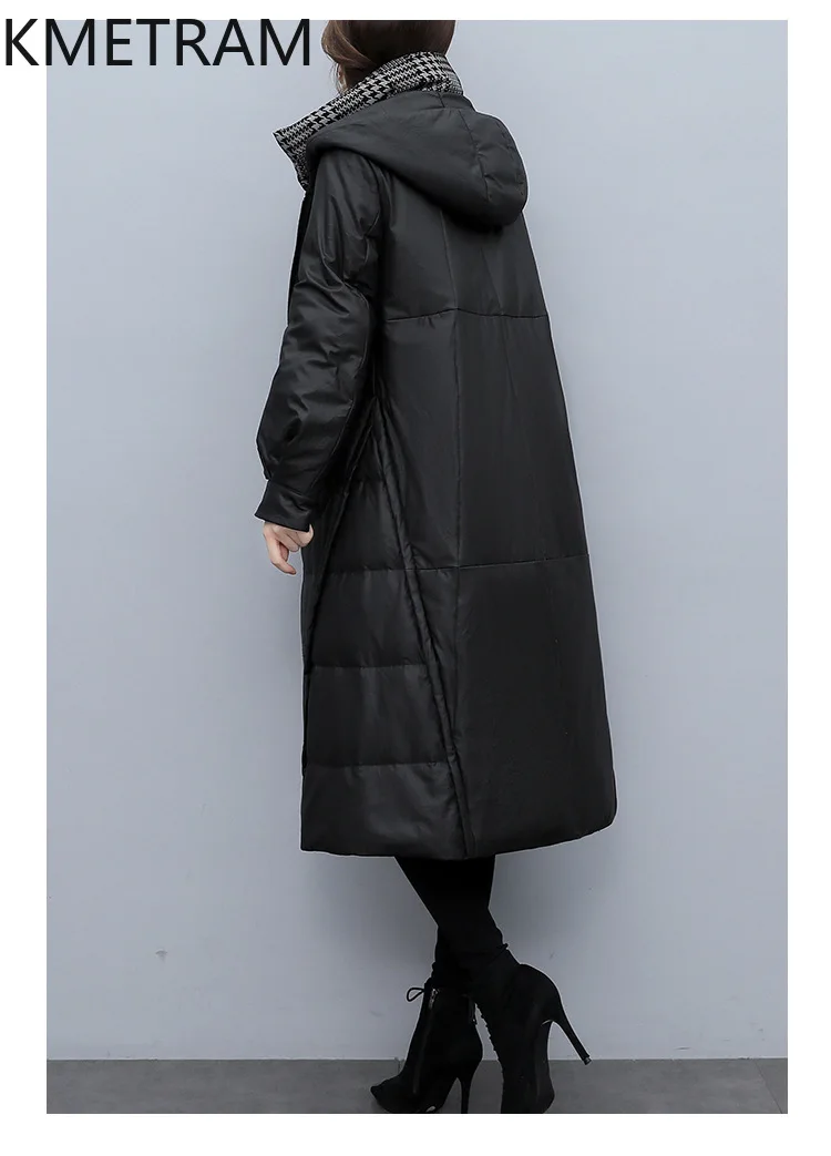 Piumini in pelle di pecora al 100% Piumino lungo in vera pelle da donna con cappuccio 2025 Abiti invernali Donna Capispalla ·хо osnк