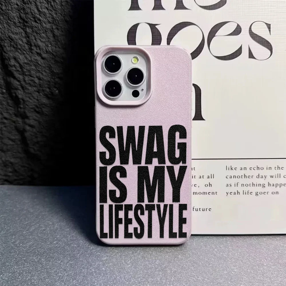 Capa de Celular Swag Lifestyle para iPhone 13 15 16 17 Air Pro, Capa de Silicone e Couro para iPhone 17 16 15 14 13 12 11 Pro Max, Capa de TPU