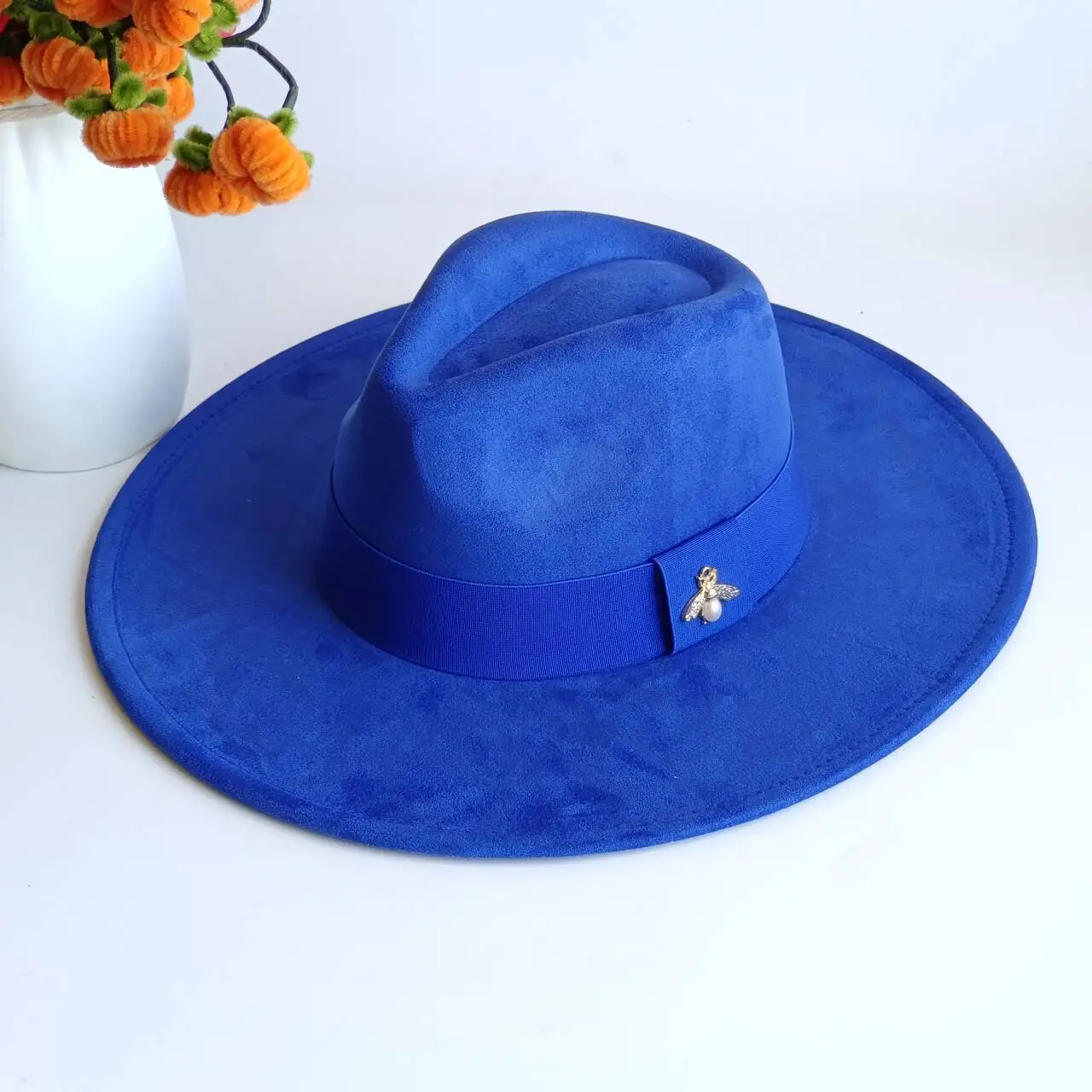 Royal blue Vegan Suede Hat Blank Hats for Burning Multicolor Heart Shaped Top 9.5cm Brim Unisex Jazz Hat  sombrero