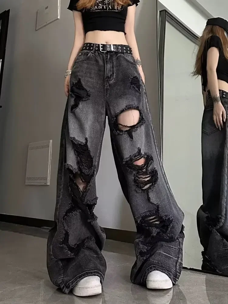 Design Jeans, High Street Heavy Industry Wide Leg Pants, High-end Floor Length Pants, Trendy Brand Women's Jeans