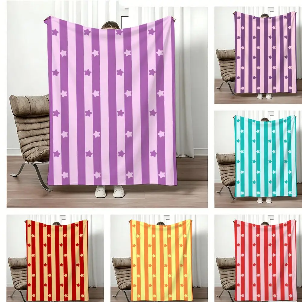 Manta de franela ligera con diseño de rayas verticales y estrellas estilo P-Pastel, suave y agradable para la piel  blanket