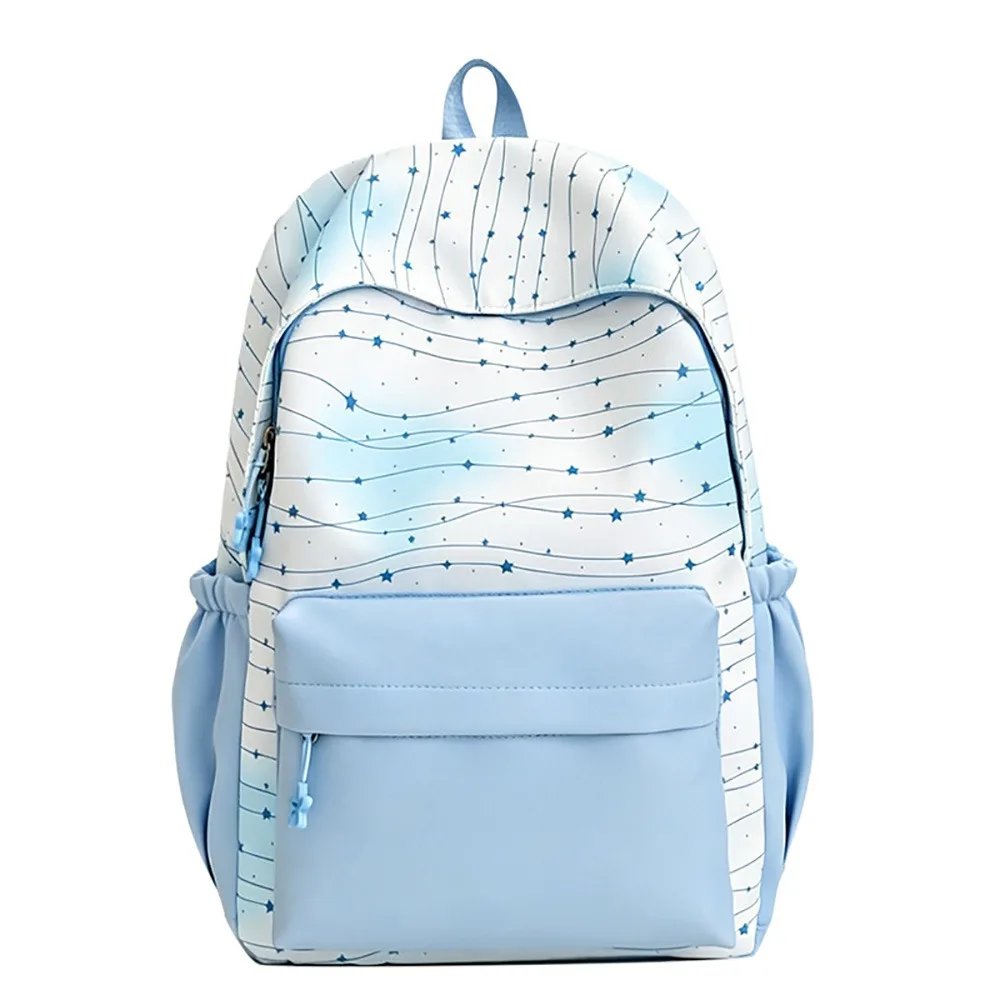 Causual Multicolor Backpack Star Pattern Large Capacity School Bag Canvas Adjustable Belt Shoulders Bag Short Trip