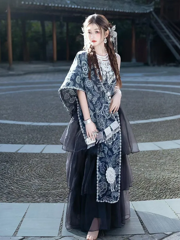 

New ethnic costume batik long dress set photography clothing