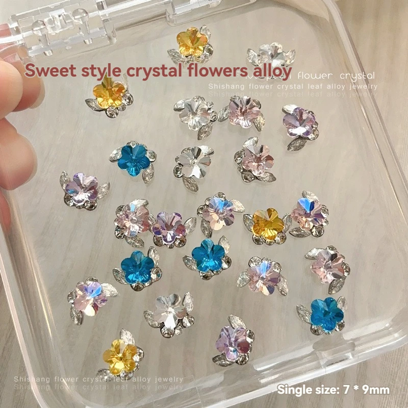 

10pcs Plum Crystal Pile Diamond Nail Art New Three-Dimensional Transparent White Pink Alloy Flower Finished Crystal