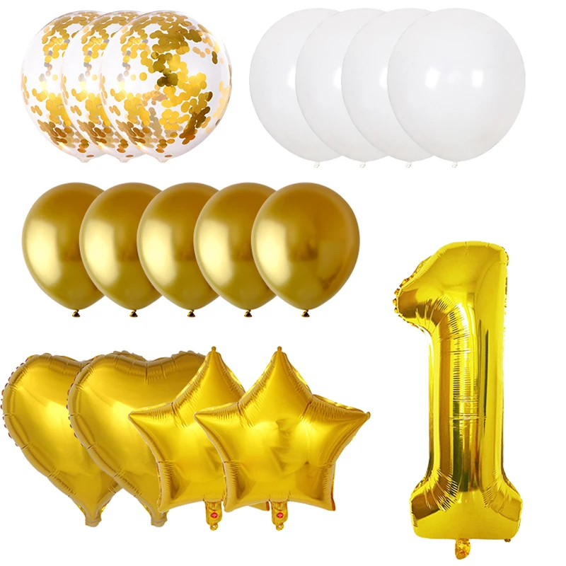 

17pcs Gold Confetti Balloons Kid First Birthday Party Adult Wedding Decoration 32inch Number Balloon Baby Shower Globos Supplies