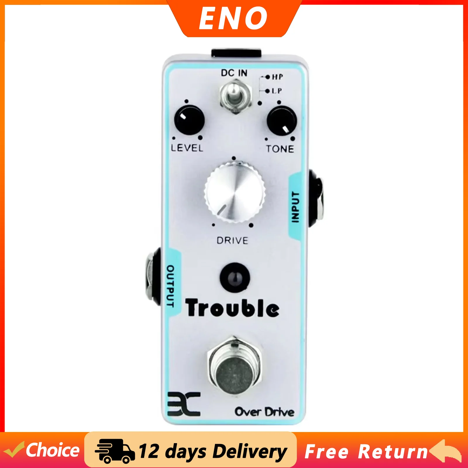Pédale d'effet guitare ENO TC16, pédale de distorsion Trouble Overdrive, distorsion à tubes électroniques, son exceptionnel, pédale à boîtier métallique