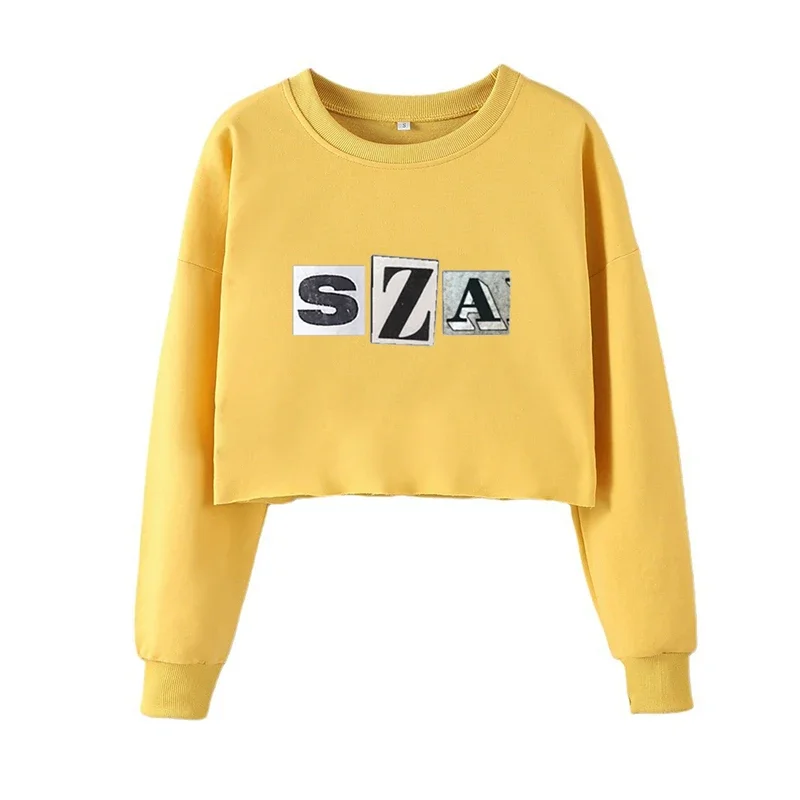 Sos Sza World Tour Album Crop Crew Neck Sweatshirt Text Print Street Style For Women Suitable