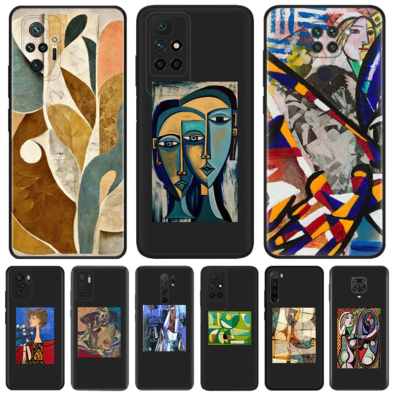 Phone Case For Redmi Note 10 9 9s 8 8t 9t 10s 9c 9a 7 10c Picasso Painting Xiaomi Mi 10t Pro Note10 Lite Shell Black Cases Cover