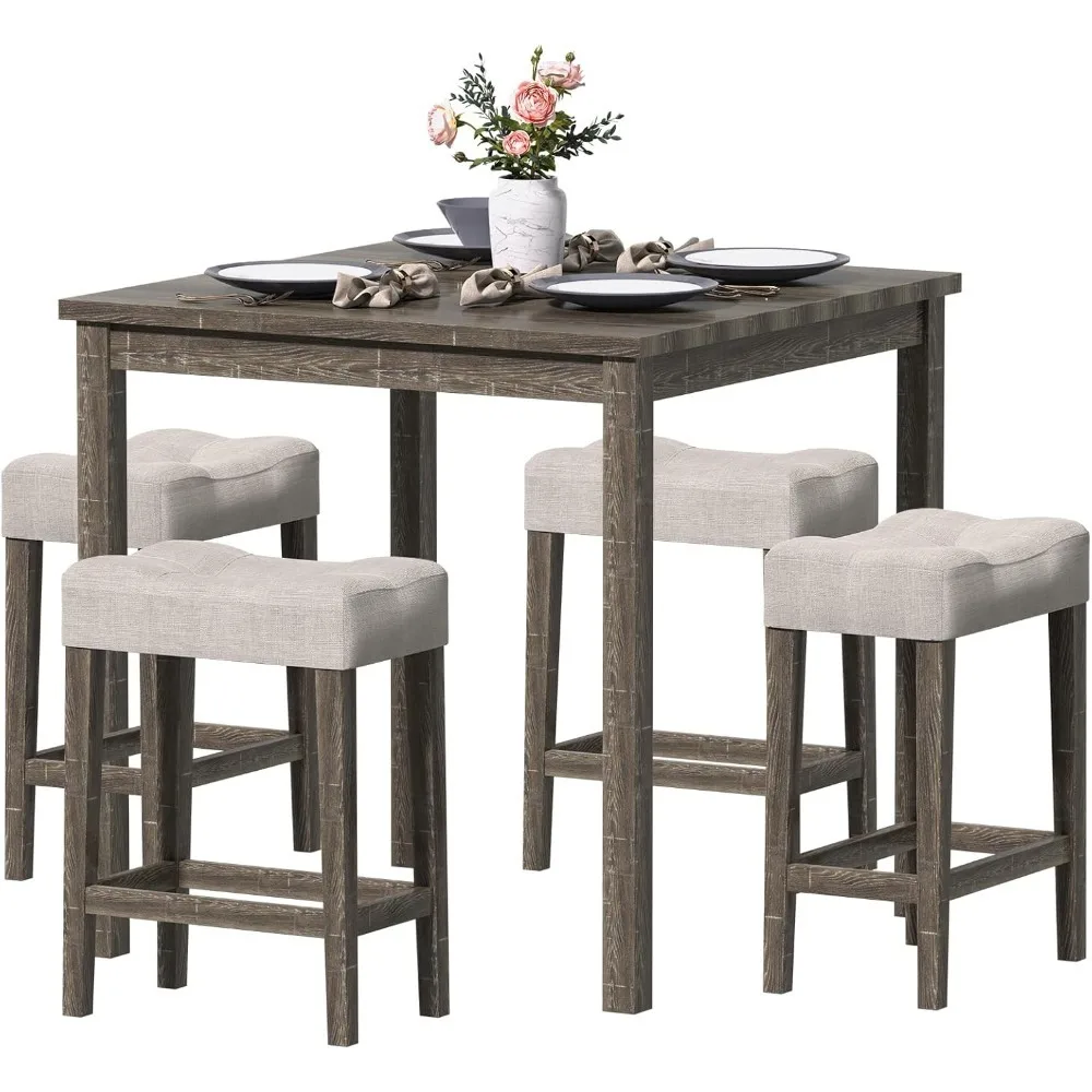 5-Piece Dining Table Set for 4, Square Tables and Chairs Set, 36