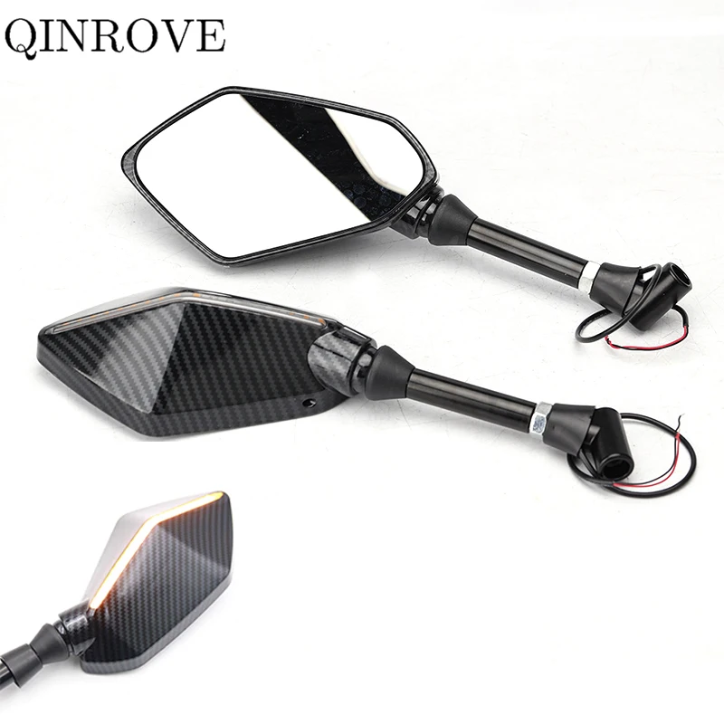 With LED Turn Signal Light 8 10MM Motorcycle Rear Mirror Universal For Kawsaki Versys 650 1000 ER6N ER6F Z650 Z750 Honda Hornet