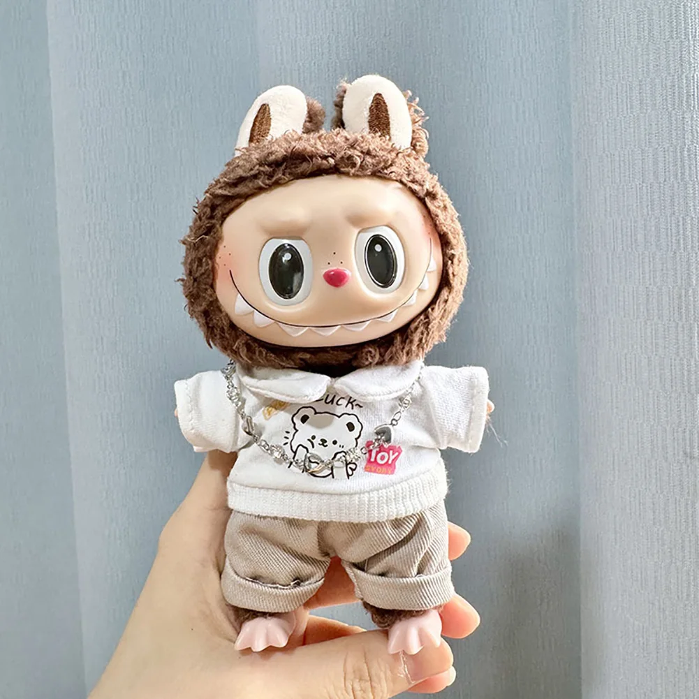 Mini Plush Doll Clothes, Outfit Acessórios para a Coreia Kpop Exo Labubu Idol Dolls, Suéter e Saia, Presente, 17cm