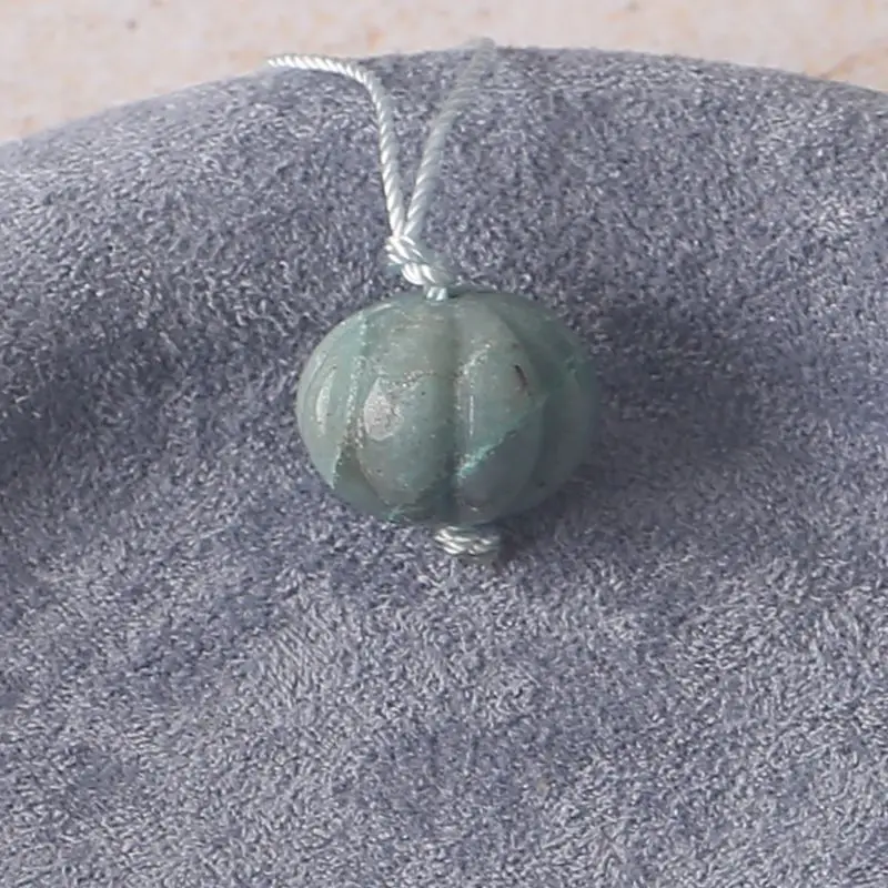 Chrysocolla Pumpkin-Shaped Pendant with Silver Cord: Single Natural Stone Piece, Ideal for Handmade Jewelry 16x16x15mm-3.9g