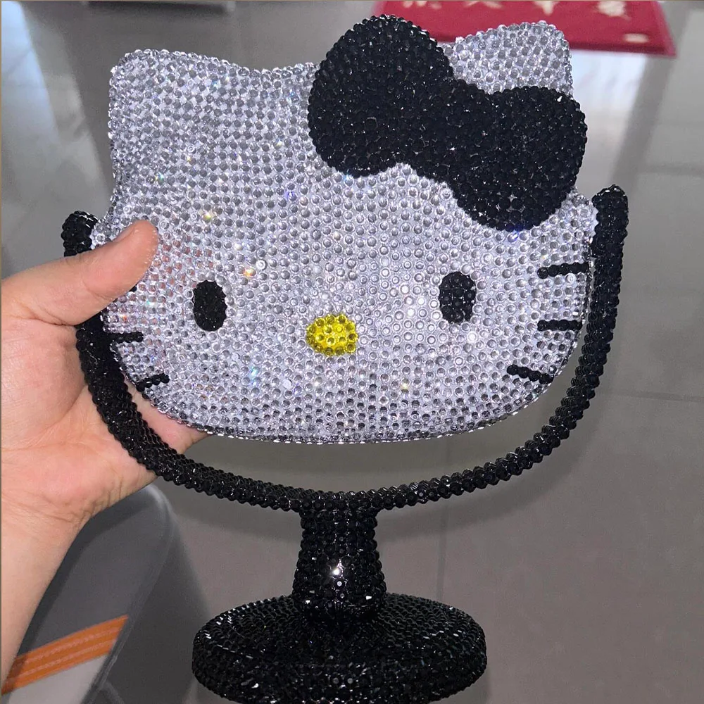 

Kawaii косметическое зеркало с героями мультфильмов, блестящие стразы, милое красивое ручное зеркало с бриллиантами, розовое флип, милые подарки на день рождения