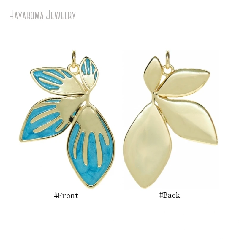 10Pcs Gold Color Copper Leaf Shape Geometric Free Form Metal Wholesale Jewelry Enamel Orchid Pendant PM53271