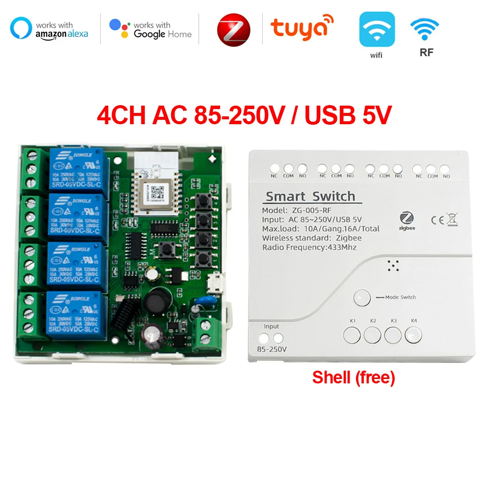 

Zigbee Smart Relay Module Home Automation Controller 1/2/4CH DC5V 7-32V 220V APP Remote Control Light Switch Work With Alexa