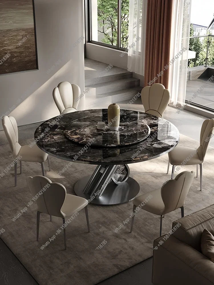 L-J Slate Round Table Modern Light Luxury High-end Microcrystalline Stone Luxury Stone Small Apartment Household With Turntable
