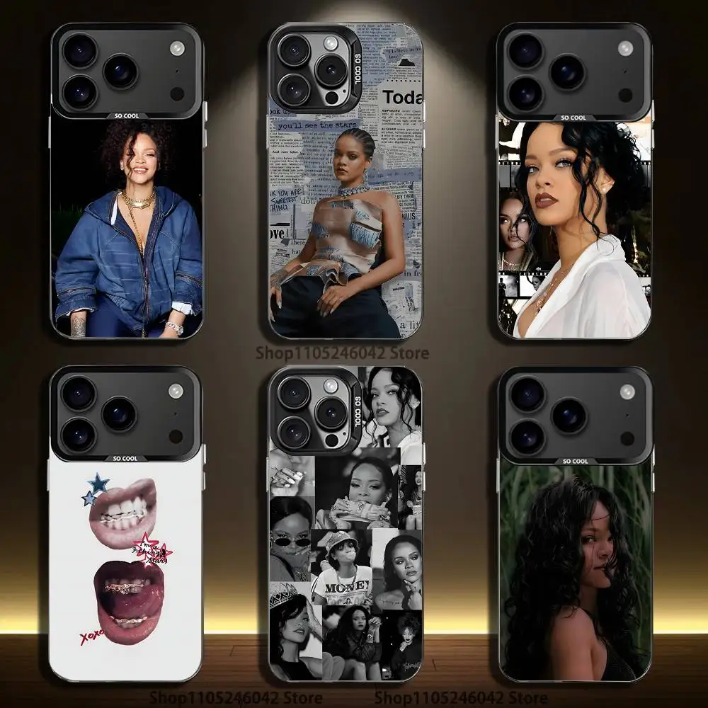 

Singer R-Rihannas For iPhone 17,16,15,14,13,12,11,Pro,MAX,Plus Black Shockproof Candy Matte Cover